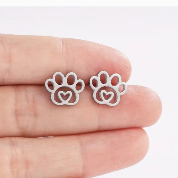 Paw print stainless steel gold-plated earrings - Picture 3 of 6